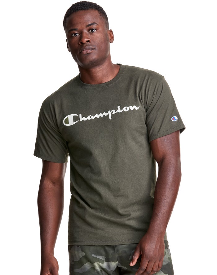 Champion Mens T-Shirt NZ - Classic Jersey Script Logo Olive ( 5832-KJBHN )